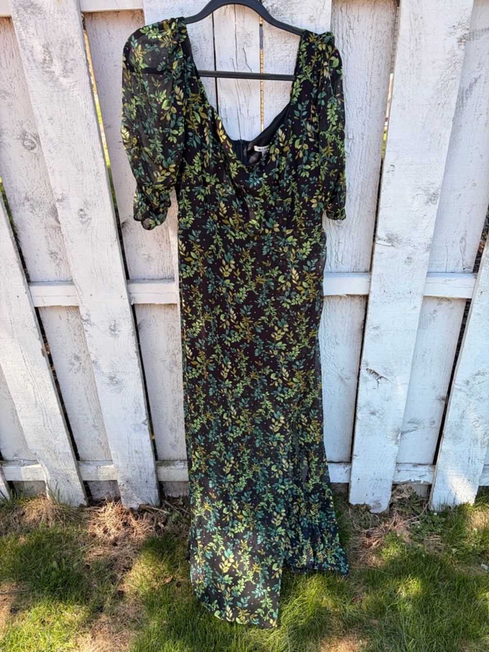 miami Black Maxi Dress with Green Leaf Print